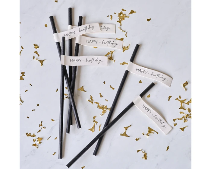 Rietjes Happy Birthday Nude & Zwart Ginger Ray (16st) 1 Rietjes Happy Birthday Nude & Zwart Ginger Ray (16st)