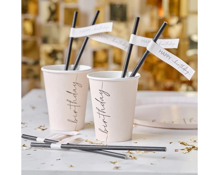 Rietjes Happy Birthday Nude & Zwart Ginger Ray (16st) 2 Rietjes Happy Birthday Nude & Zwart Ginger Ray (16st) - Afbeelding 2