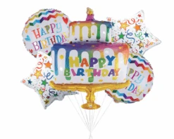 Folieballon Boeket Happy Birthday Taart (5st)