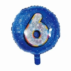 Folieballon Holografisch Cijfer 6 Blauw