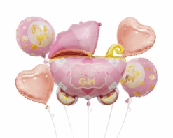 Folieballon Boeket Baby Girl Kinderwagen (5st)