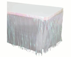 Folie Fringe Tafelrok Parelmoer Wit (275x74cm)