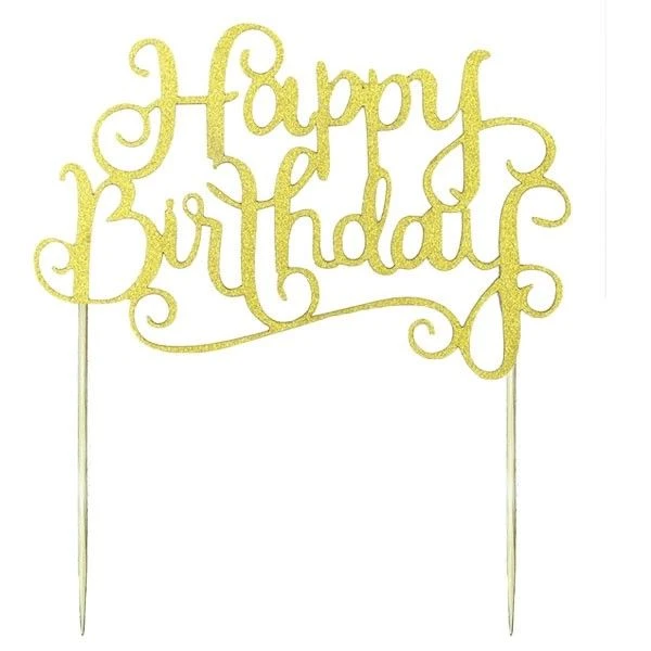 Glitter Cake Topper 'Happy Birthday' Goud 1 Glitter Cake Topper 'Happy Birthday' Goud