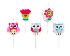 Kaarsjes Uilen + Bloemen (5st)