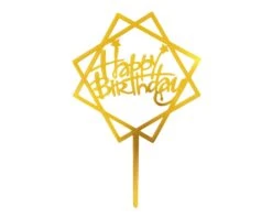 Caketopper Happy Birthday 8-hoek Goud