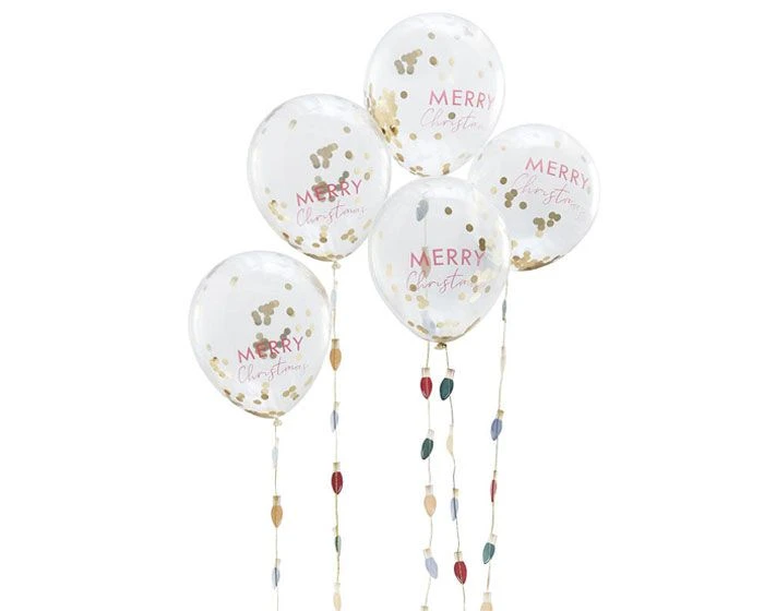 Confetti Ballonnen Merry Christmas + Staartje Ginger Ray (5st) 2 Confetti Ballonnen Merry Christmas + Staartje Ginger Ray (5st) - Afbeelding 2