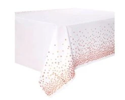 Plastic Tafelkleed Dots Wit/Roségoud