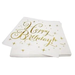Servetten Happy Birthday Wit/Goud (20st)