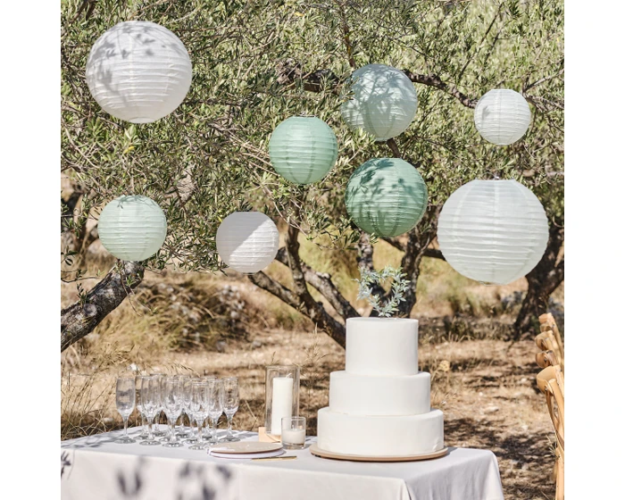 Papieren Lampionnen Sage & Wit Ginger Ray (8st) 1 Papieren Lampionnen Sage & Wit Ginger Ray (8st)