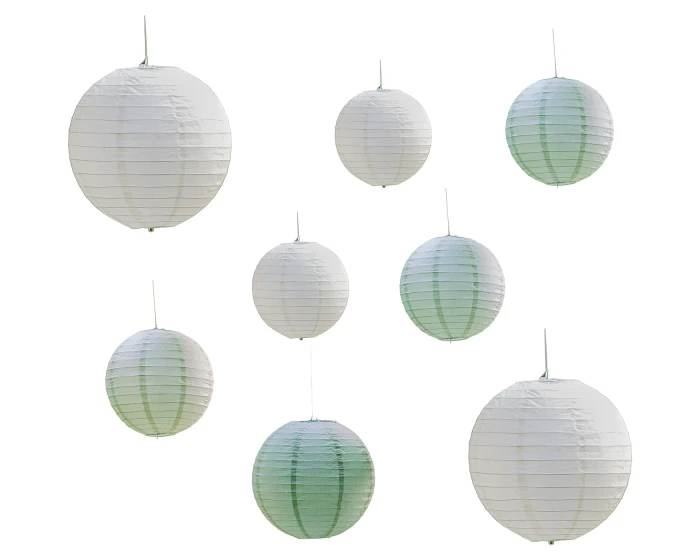 Papieren Lampionnen Sage & Wit Ginger Ray (8st) 2 Papieren Lampionnen Sage & Wit Ginger Ray (8st) - Afbeelding 2