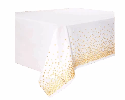 Plastic Tafelkleed Dots Wit/Goud