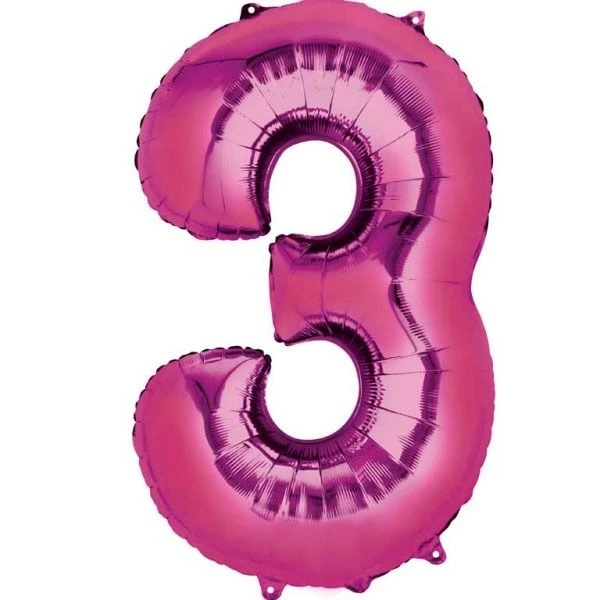 Folieballon 3 Roze XL 1 Folieballon 3 Roze XL